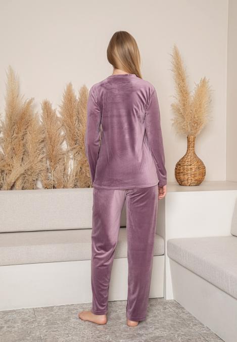 Pijama dama "MORNING" din catifea .Culoare Mov inchis, Engros